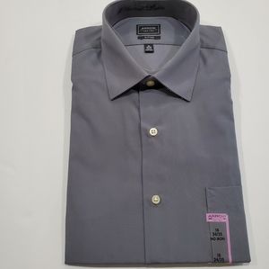 Arrow men's long sleeve button down dress shirt gray fitted 16